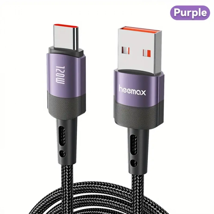 HEEMAX 120W USB A - USB C Hızlı Şarj Kablosu (7A),iPhone 16/15, Galaxy S25–S21, MacBook, iPad, Laptop Uyumlu