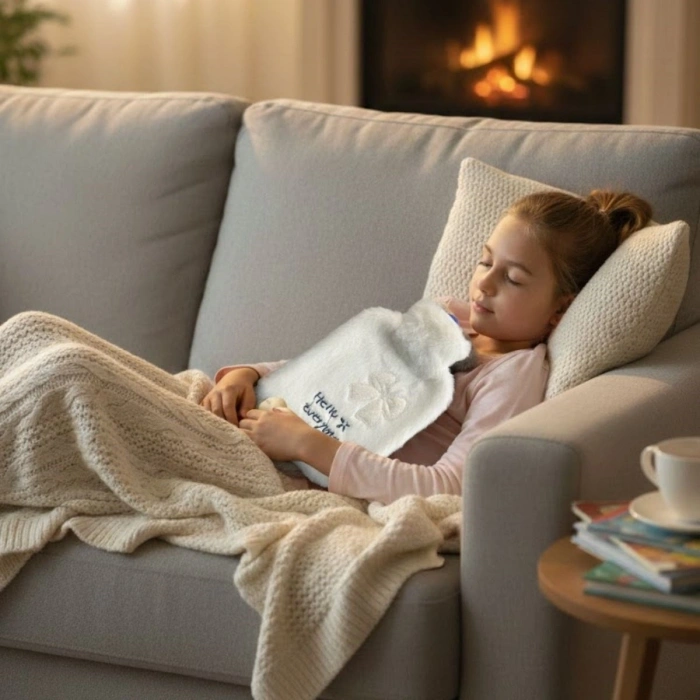 Hello Everyone Yazılı Kurdeleli Beyaz Peluş Sıcak Su Torbası 1 Lt – Yumuşak Kılıf, Uzun Süre Sıcak Tutan Termal Su Torbası (4940)