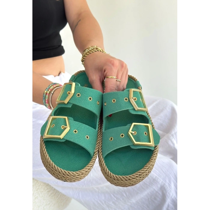 İces Yeşil Nubuk Terlik