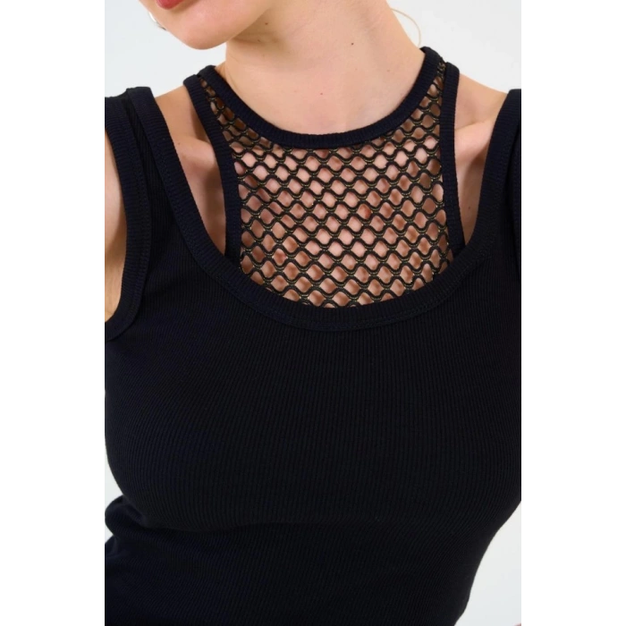 İçi Dantelli Kaşkorse Atlet - SİYAH