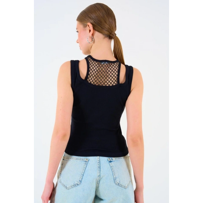 İçi Dantelli Kaşkorse Atlet - SİYAH