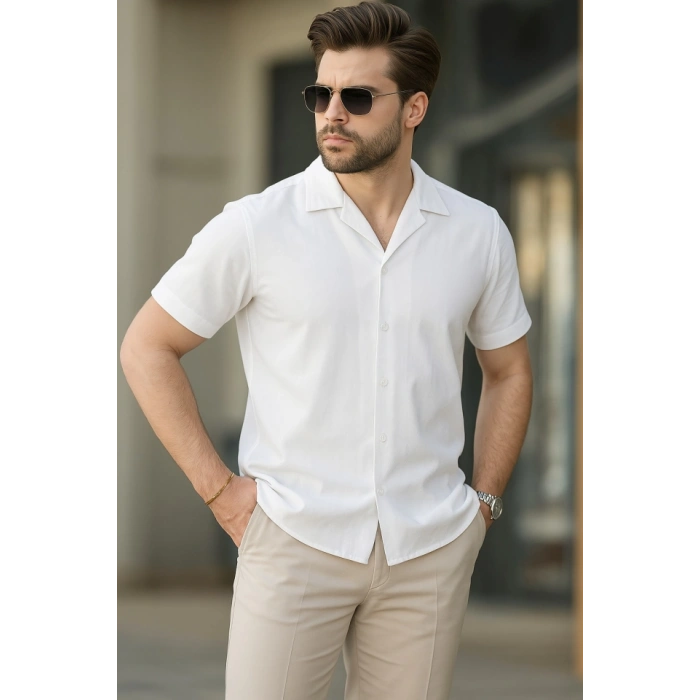 İki İplik Kumaş  Gömlek - Beyaz