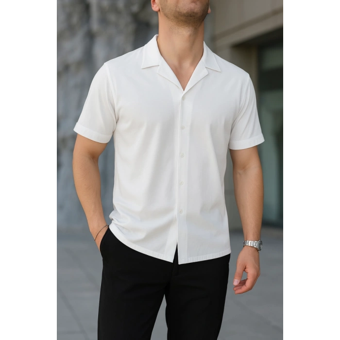 İki İplik Kumaş  Gömlek - Beyaz