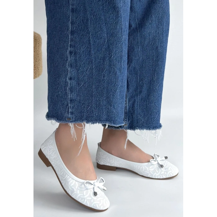 Jnues Beyaz Deri Babet Ayakkabı