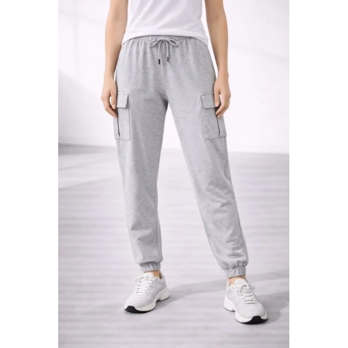Jogger Eşofman Altı Rahat Kalıp, Kargo Cepli, Lastikli Paça, Günlük Spor Pantolon - Gri