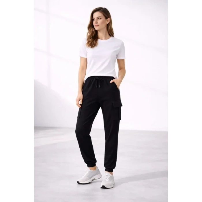 Jogger Eşofman Altı Rahat Kalıp, Kargo Cepli, Lastikli Paça, Günlük Spor Pantolon - Siyah