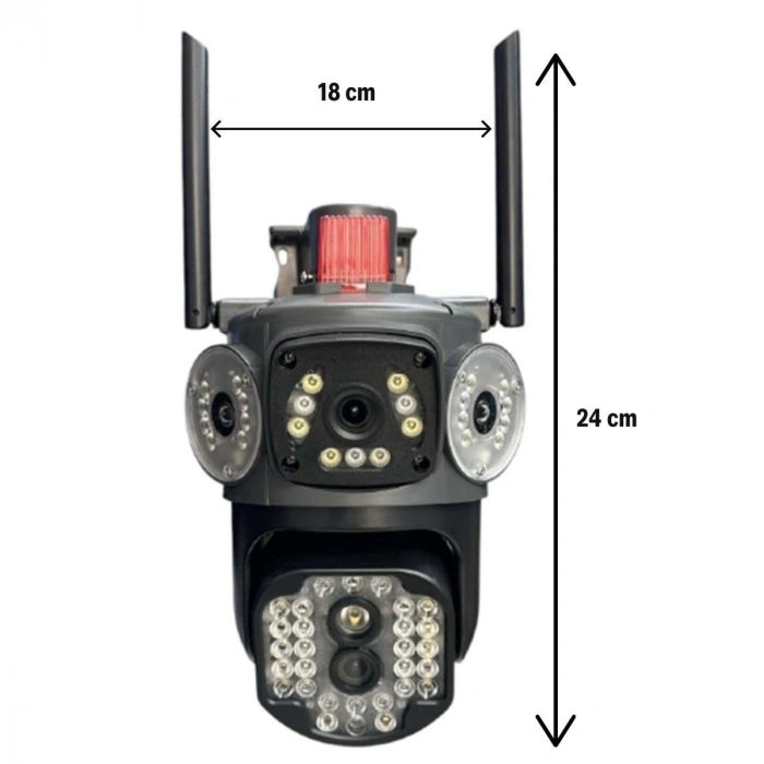Kablolu Akıllı Güvenlik Kamerası – 4 Kameralı Çok Lensli, 360° PTZ Hareketli, Çift Antenli, Gece Görüşlü, Dış Mekan IP Kamera (4940)