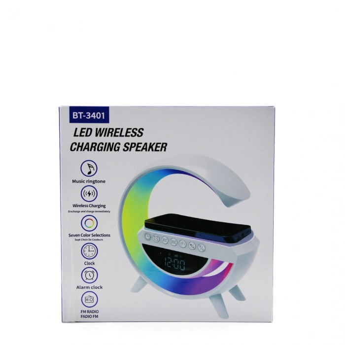 KABLOSUZ ŞARJLI HOPARLÖR SPEAKER G KASA RGB IŞIKLI SAAT FM RADIO ALARM BT USB TF AUX (4940)