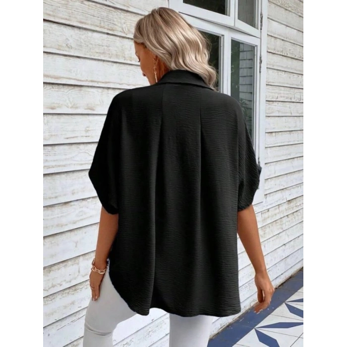 Kadın Aerobin Kumaş Oversize Kısa Kollu Gömlek