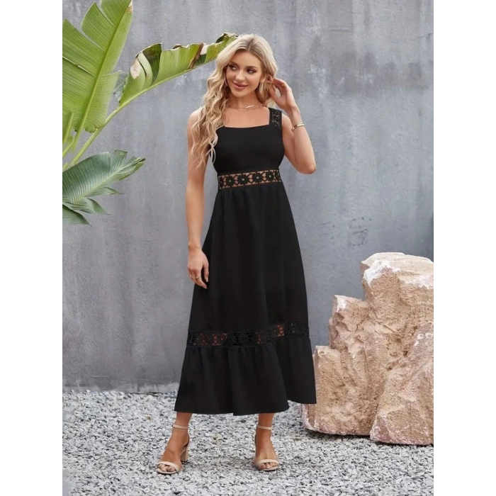 Kadın Askılı Dantel Detaylı Kiloş Janjan Krep Elbise