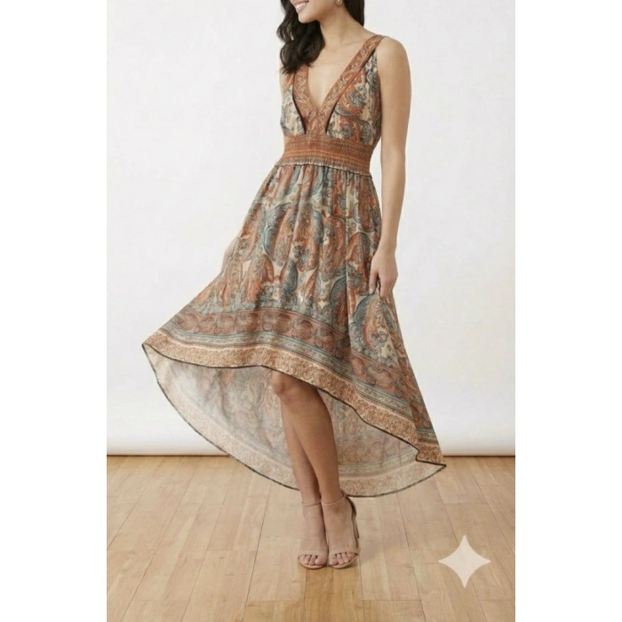 Kadın Askılı Derin Göğüs Detaylı Asimetrik Detaylı Süprem Elbise