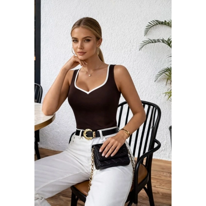 Kadın Askılı Kalp V Yakalı Dalgıç Bluz