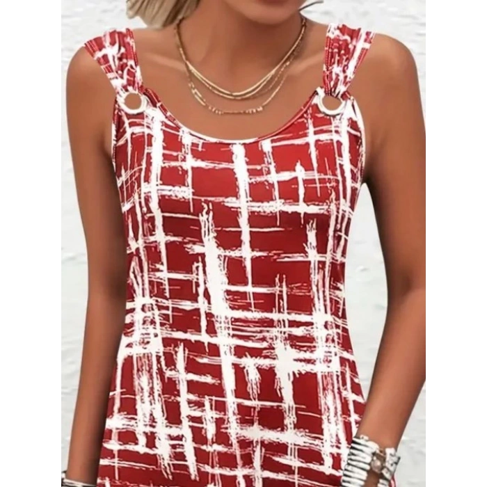 Kadın Askılı Kuş Gözü Detaylı Desenli Süprem Elbise