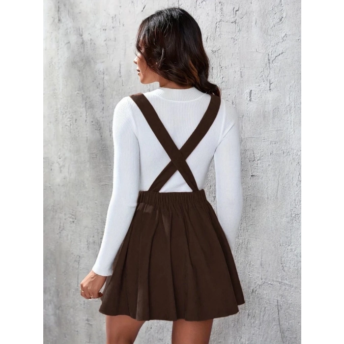 Kadın Askılı Sırttan çapraz Detaylı Kısa Kiloş Kadife Mini Elbise