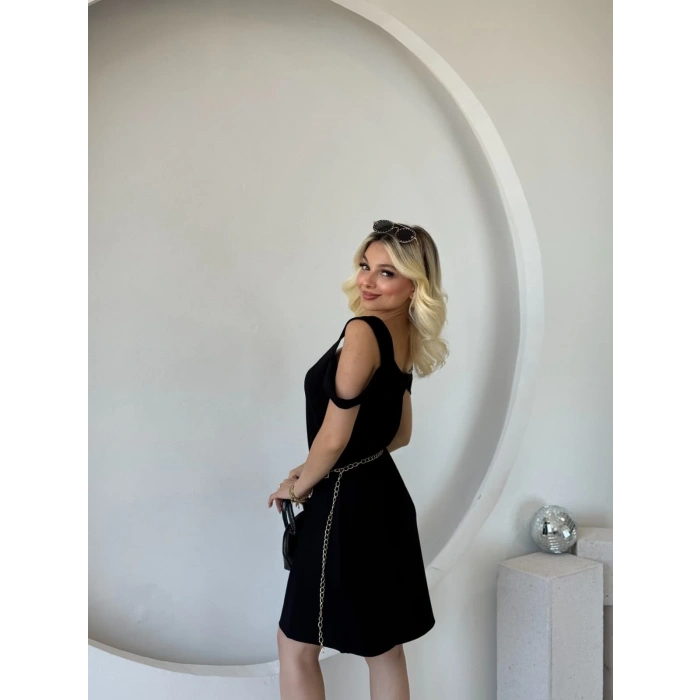 Kadın Askılı Soğuk Omuz Detaylı Modal Elbise