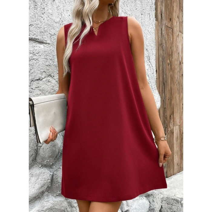 Kadın Askılı V Yakalı Geniş Kesim Detaylı Kısa Janjan Krep Elbise