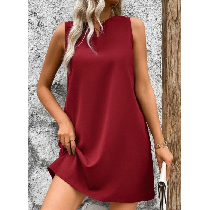 Kadın Askılı V Yakalı Geniş Kesim Detaylı Kısa Janjan Krep Elbise