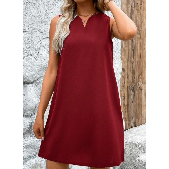 Kadın Askılı V Yakalı Geniş Kesim Detaylı Kısa Janjan Krep Elbise