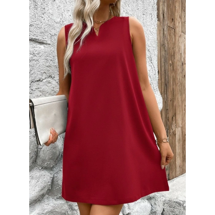 Kadın Askılı V Yakalı Geniş Kesim Detaylı Kısa Janjan Krep Elbise