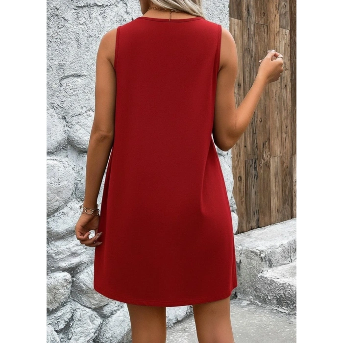 Kadın Askılı V Yakalı Geniş Kesim Detaylı Kısa Janjan Krep Elbise