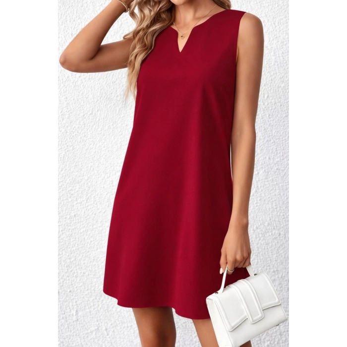 Kadın Askılı V Yakalı Mini Ithal Krep Elbise