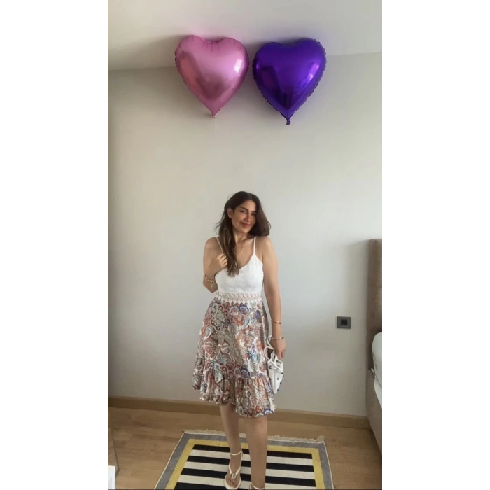 Kadın Askılı V Yakalı üst Dantel Alt Süprem Mini Elbise