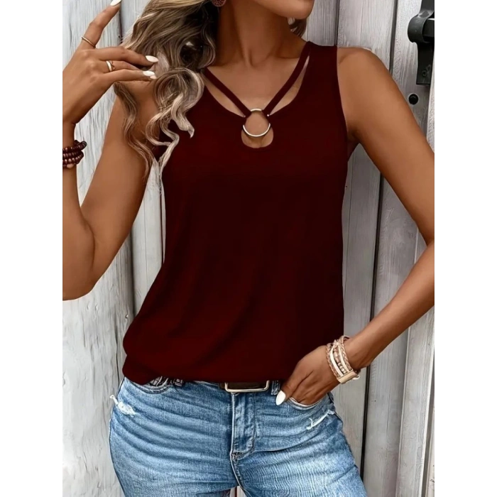 Kadın Askılı Yaka şerit Halka Detaylı Viskon Bluz