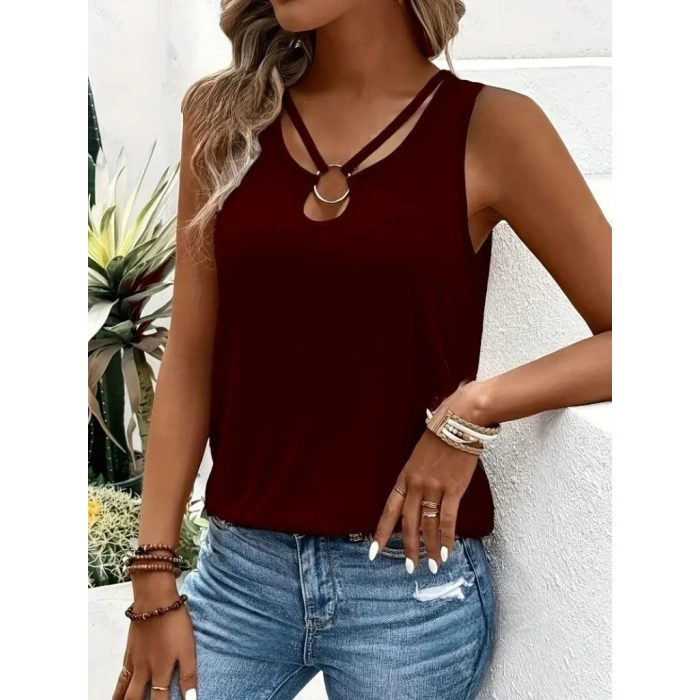 Kadın Askılı Yaka şerit Halka Detaylı Viskon Bluz