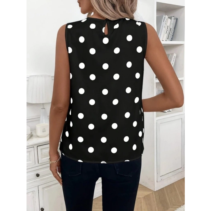 Kadın Askılı Yakası Büzgülü Puantiyeli Atlas Bluz