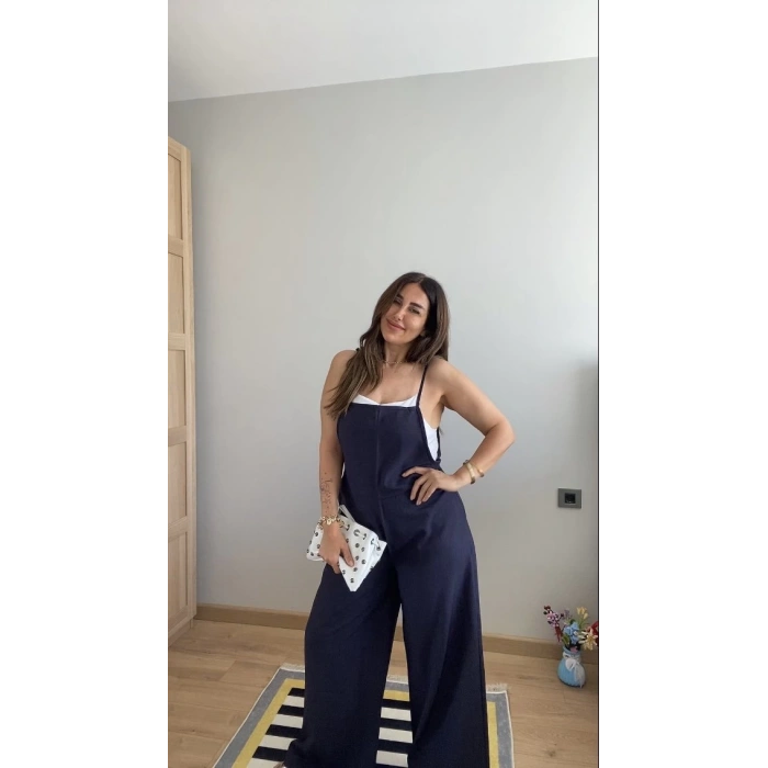 Kadın Askılı Yandan Fermuarlı Geniş Paçalı Valencia Tulum