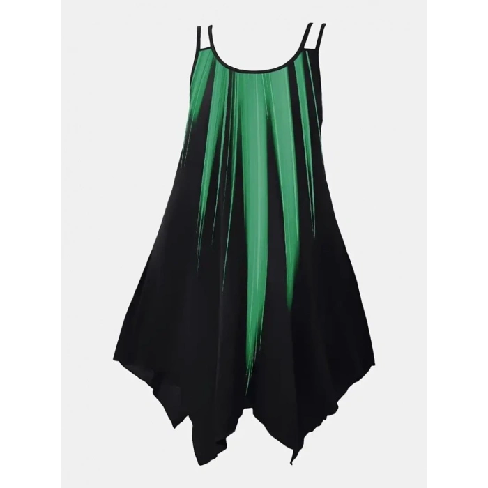 Kadın Askılı Yuvarlak Yaka Asimetrik Detaylı Desenli Süprem Elbise