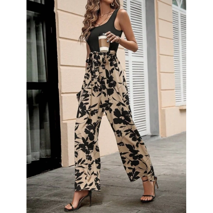 Kadın Askılı Yuvarlak Yaka Beli Kuşaklı üst Viskon Alt Dalgıç Tulum