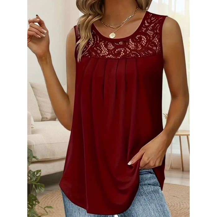 Kadın Askılı Yuvarlak Yaka Dantel Detaylı Viskon Bluz