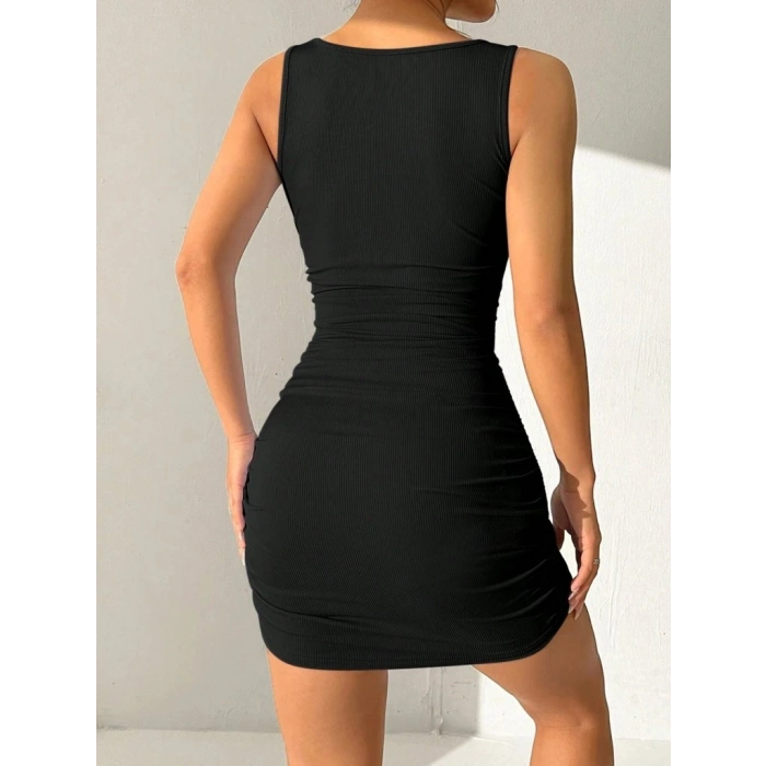 Kadın Askılı Yuvarlak Yaka Mini Kaşkorse Elbise