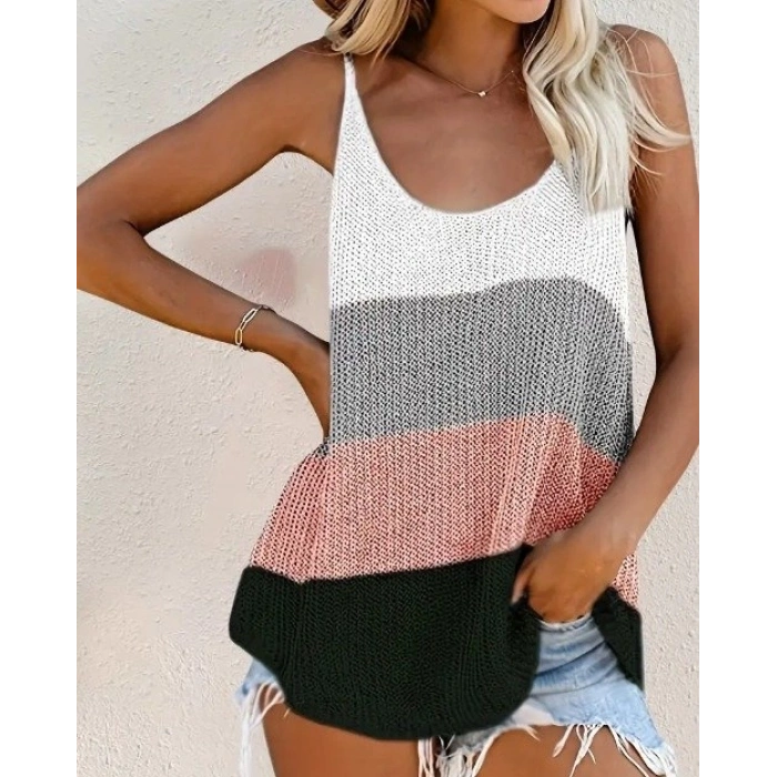 Kadın Askılı Yuvarlak Yaka Salaş Triko Bluz