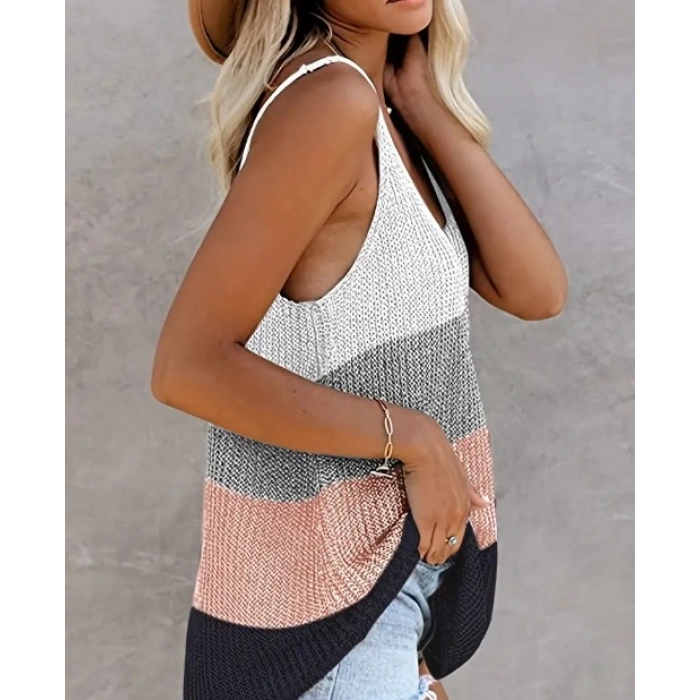 Kadın Askılı Yuvarlak Yaka Salaş Triko Bluz