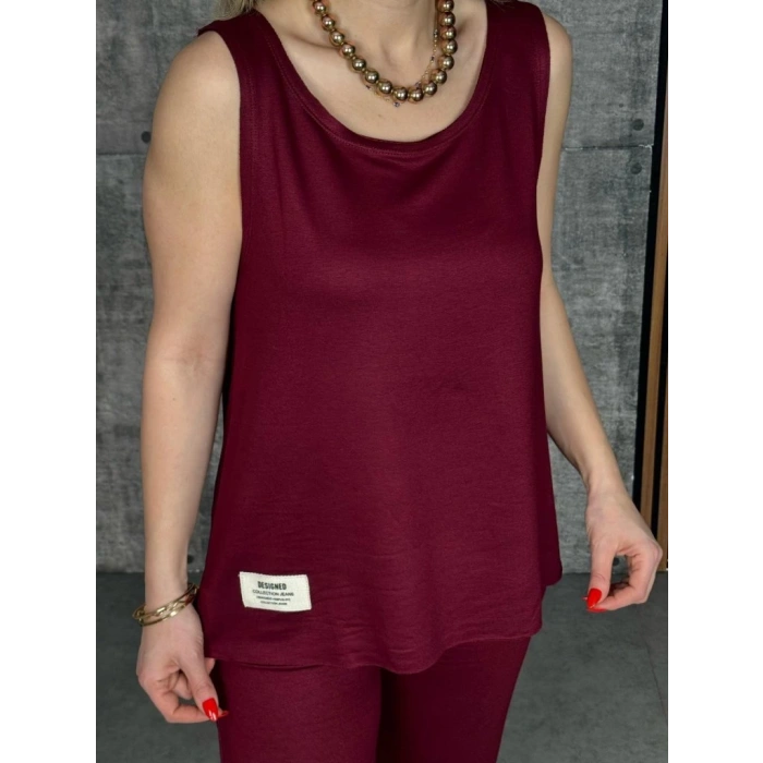 Kadın Askılı Yuvarlak Yaka Viskon Iki Iplik Bluz Ve Eşofman Altı Ikili Takım