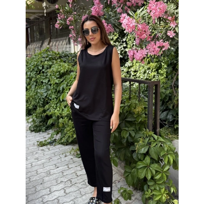 Kadın Askılı Yuvarlak Yaka Viskon Iki Iplik Bluz Ve Eşofman Altı Ikili Takım