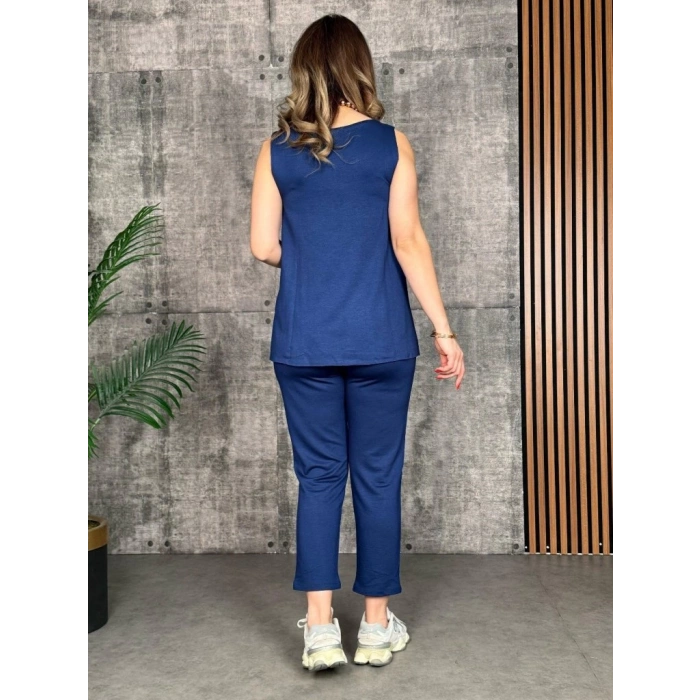 Kadın Askılı Yuvarlak Yaka Viskon Iki Iplik Bluz Ve Eşofman Altı Ikili Takım