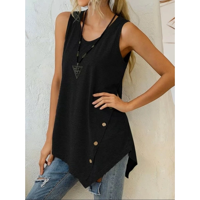 Kadın Askılı Yuvarlak Yakalı Asimetrik Kesim Detaylı Viskon Bluz