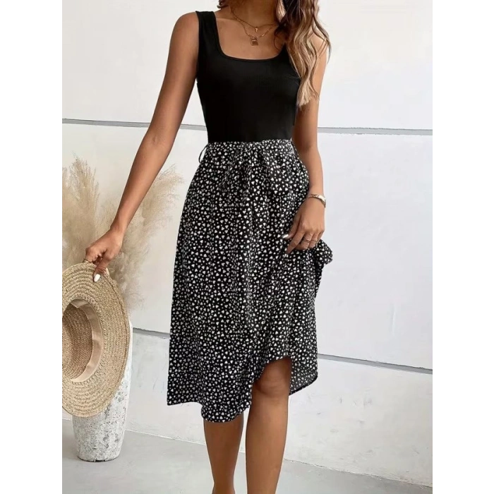 Kadın Askılı Yuvarlak Yakalı üst Viskon Alt Süprem Kısa Elbise