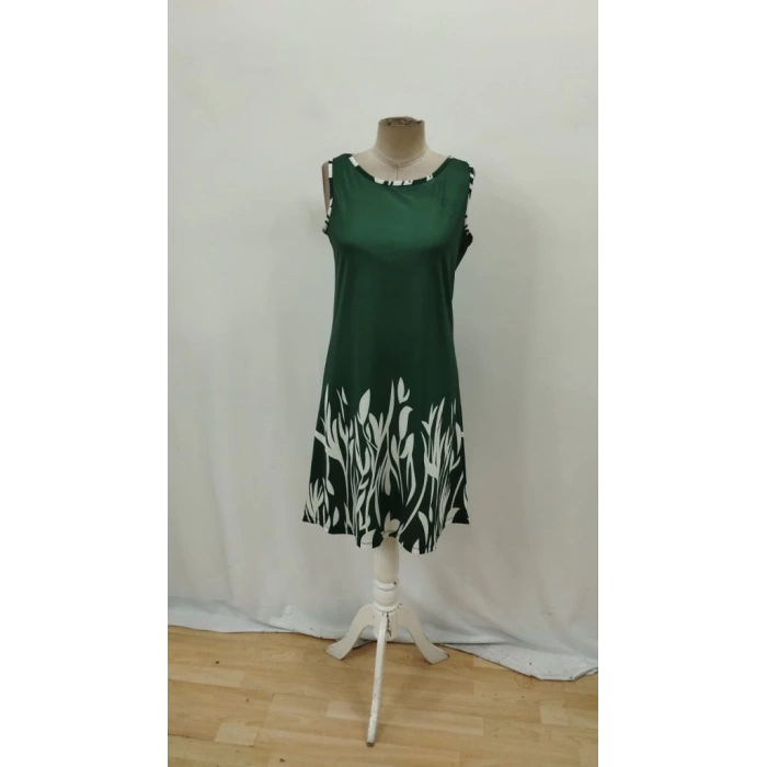 Kadın Askılı Yuvarlak Yakalı Yaprak Desenli Dalgıç Elbise