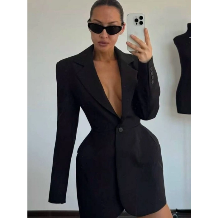 Kadın Atlas-dokuma Kumaş Ceket Elbise