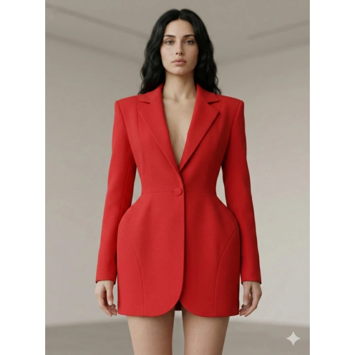 Kadın Atlas-dokuma Kumaş Ceket Elbise