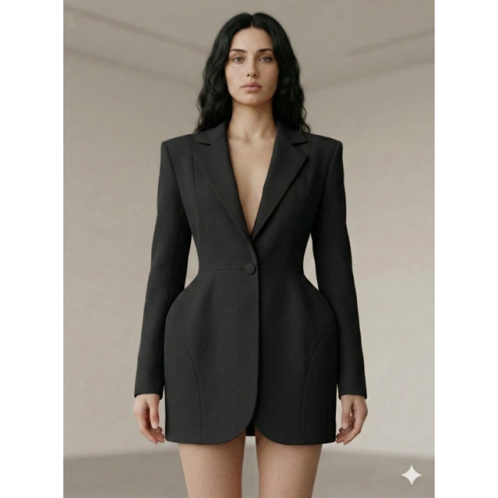 Kadın Atlas-dokuma Kumaş Ceket Elbise