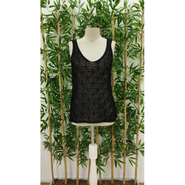 Kadın Baklava Desen Detaylı Kalın Askılı Triko Bluz