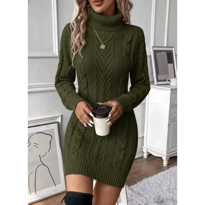 Kadın Balıkçı Yaka Mini Triko Elbise