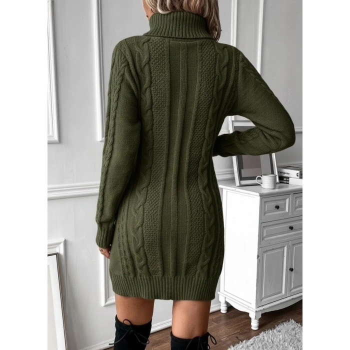 Kadın Balıkçı Yaka Mini Triko Elbise