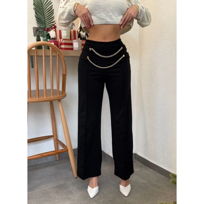 Kadın Beli Zincir Detay Ithal Krep Pantolon