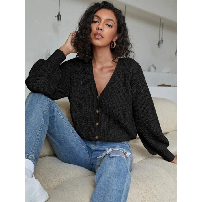 Kadın Beş Düğme Detay Büyük Beden Triko Hırka